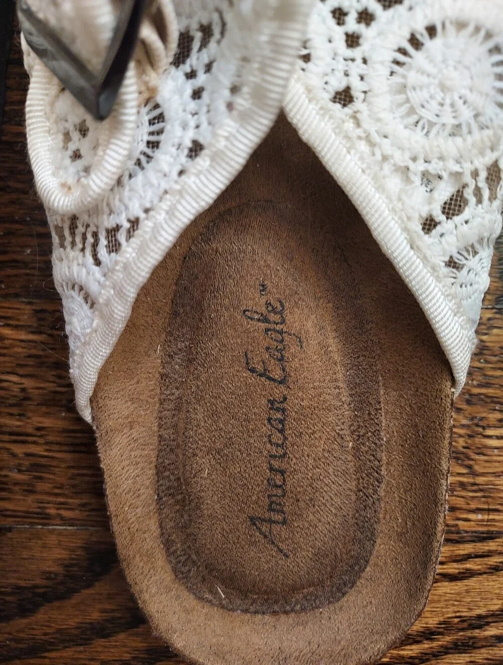 American Eagle Outfitters White Crochet Double-Buckle Slide Sandals